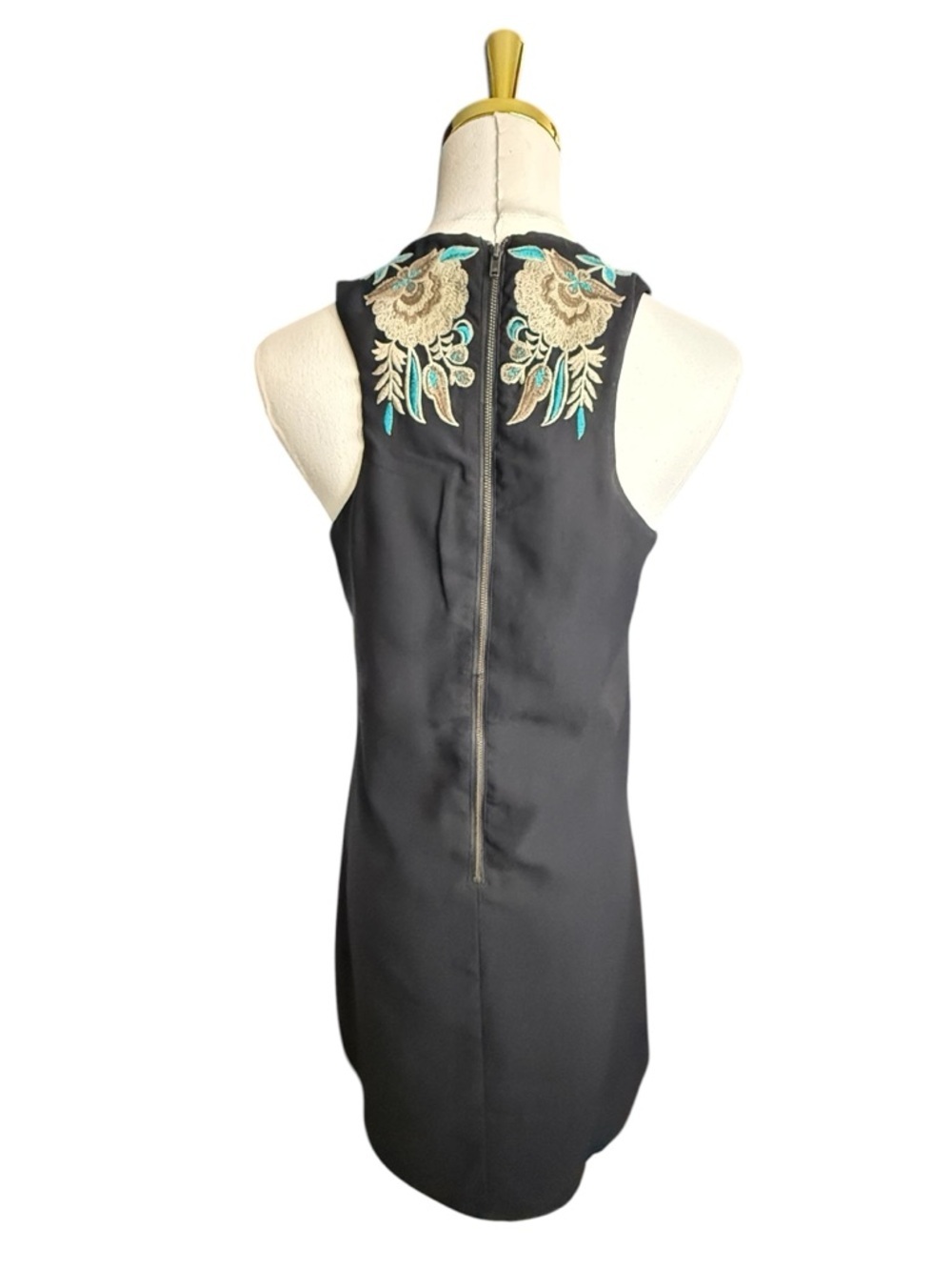 Blush Noir Black Embroidered Sleeveless Mini Dress with Floral Bead Accents Sz S - Picture 4 of 9